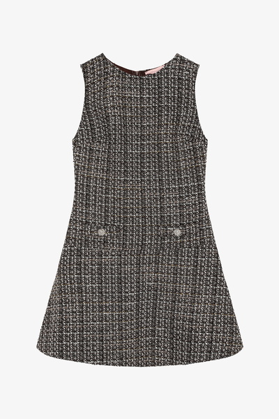 Quzu Buttoned Pocket Detailed Tweed Mini Dress Brown