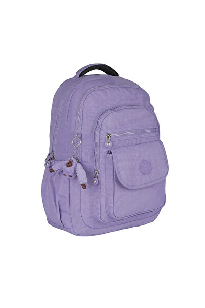 Relaxion Crinkle Waterproof Lined Fabric School Backpack Purple 1620