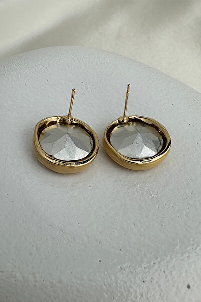 Modex Gold Color Stone Geometric Shaped Stud Design Earrings (2cm)