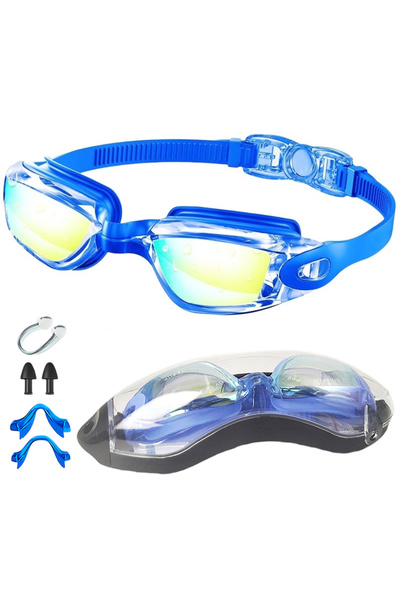 Choice نظارات سباحة من السيليكون قابلة للتعديل وعدسات زرقاء مبهرة ومضادة للضب...