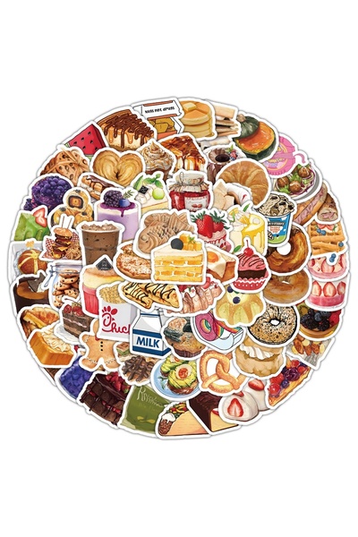 Choice 100 قطعة من الحلوى الواقعية والمشروبات والحلويات والخبز والوجبات الخفيفة وملصقات الجرافيتي للخوذة والدراجة واليد...