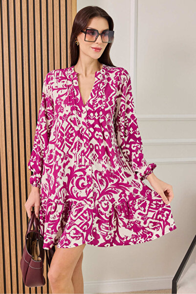 Butik Modana V Yaka Desenli Elbise