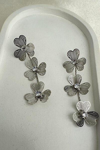 Modex Wire Single Stone Detail Clover Dangle Nail Earrings (6cm)