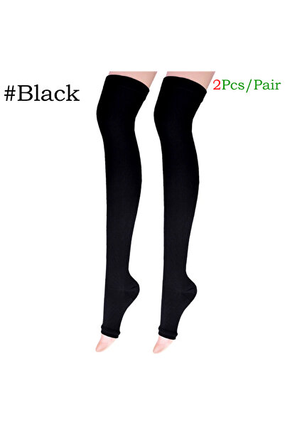 Choice 4XL black 1Pair Open Toe Thigh High Compression Stockings with Silicone Band for WomenMen, 20-30 mmH