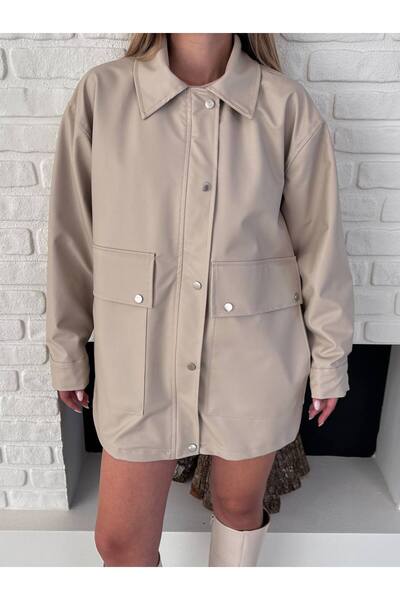 ZF BUTİK Women's Large Pocket Leather Jacket
