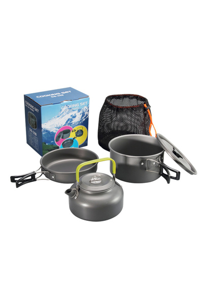 Choice مجموعة أدوات طهي للتخييم من ويست تون باللون الأسود مصنوعة من الألومنيو...