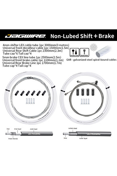 Choice Non-oiled pair White JAGWIRE Universal Bicycle Brake/Shift Cable Wire ...
