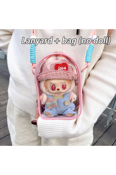 Choice pink (no doll) 15cm Doll Crossbody Bag-Transparent PVC bag Adjustable Strap for Outdoor & Daily Use