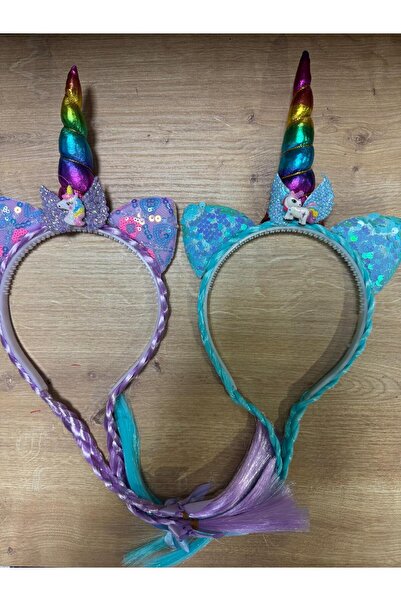 BUCHE Unicorn Boynuzlu Postiş Örgü Uzun Rapunzel Saçlı Simli Çocuk Tacı Doğum Günü Kostüm Taç Sarı