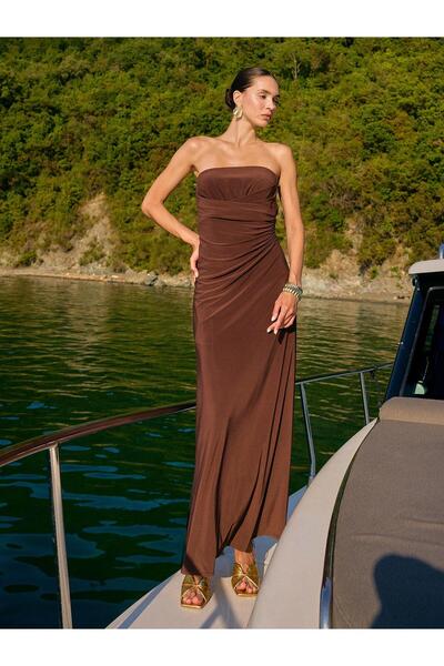 Juste Strapless Neckline Jersey Maxi Dress Brown