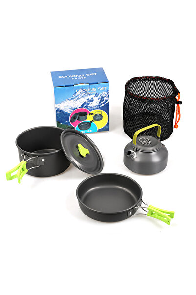Choice مجموعة أدوات طهي للتخييم من WESTTUNE باللون الأخضر مصنوعة من الألومنيو...