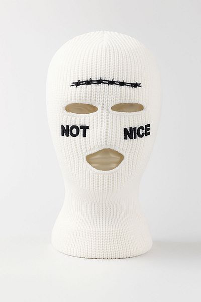 Belifanti Collection Barbed Wire Note Nice Embroidered Knitted Unisex Balaclava White