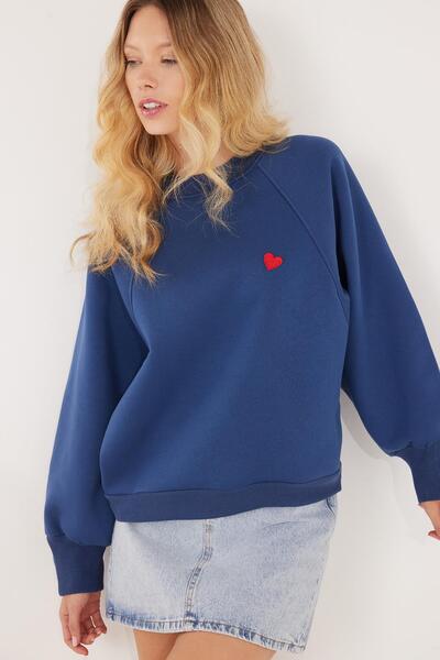Tudors Women's Regular Fit Classic Cut 100% Cotton Printed Crew Neck Navy Blue Sweatshirt