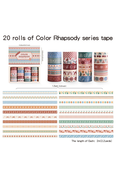 Choice 20 لفة من أشرطة واشي ملونة بتصميم بوهيمي عتيق غير مقاومة للماء