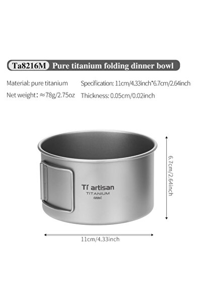 Choice Ta8216M Tiartisan Pure Titanium Camping Bowl Foladble Handle Food Soup...