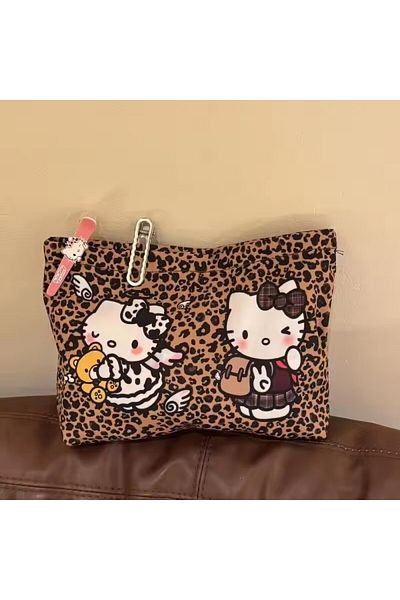 Hello Kitty Kawaii Sanrio Hello Kitty Large Capacity Women's Cosmetic Bags Cases Storage Bag with Zi