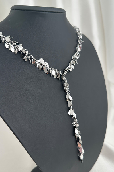 Modex Movable Oval Barley Detail Sparkling Adjustable Y Necklace (60cm)