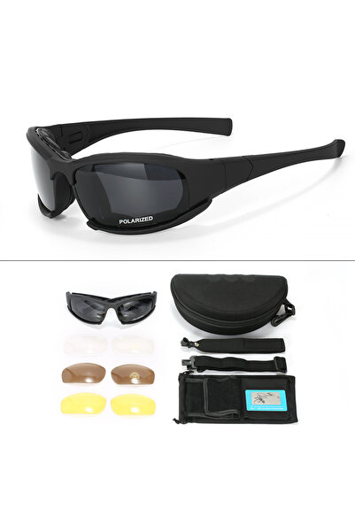 Choice مجموعة عدسات سوداء مكونة من 4 نظارات تكتيكية جديدة مكونة من 4 عدسات - نظارات أمان مستقطبة مقاومة للرياح والغبار من أجل