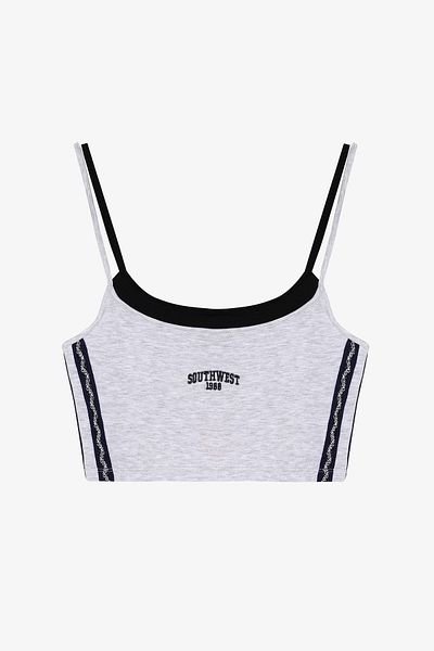 Quzu Double Layer Look Lettering Embroidered Crop Undershirt Grimelange