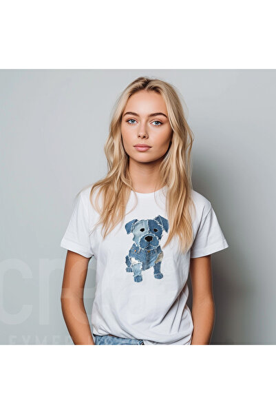 Crea Eymer Wear تي شيرت بتصميم مخمل مطبوع برقبة دائرية من القطن باللون الأبيض...