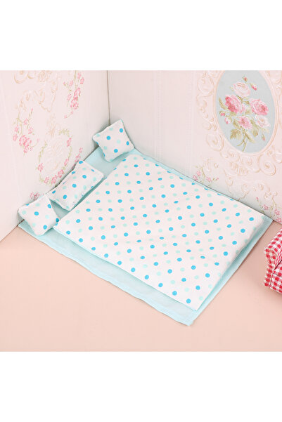 Choice Blue 1Set 1:12 Dollhouse Miniature Bed Four Piece Bed Set Bed Sheet Qu...