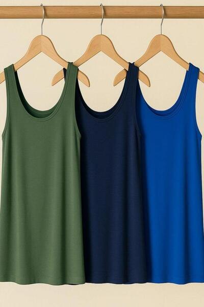 COTENCONCEPT 3 Pieces A-Line Plus Size Cotton Thick Strap Tank Top T-Shirt