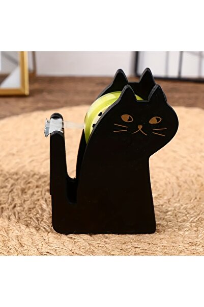 Choice1 black A cute cat shaped tape dispenser, wooden and transparent plasti...