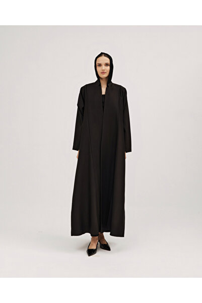 SOROSE SA عباية كريب نص كلوش بتصميم لف وياقة أنيقة - أسود