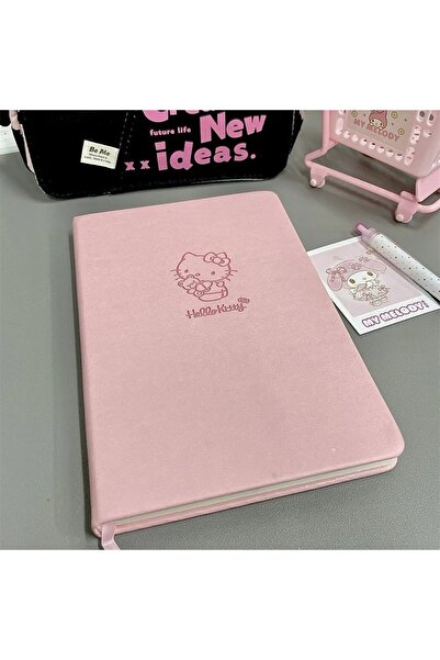 Miniso A5 Size Kawaii Kitty Notebook A5 Lined 80 Sheets Soft Leather Cover Cute Korean Stationery School Su