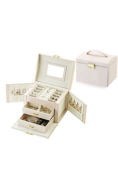 gaman Luxury 3-Tier Jewelry Box with Mirror, Drawer, Jewelry Organizer with Compartments for Rings, Earrings, Necklaces