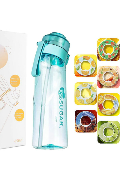 Choice زجاجة مياه رياضية زرقاء بسبع حلقات مع 1 أو 7 نكهات، سعة 650 مل، زجاجة ...