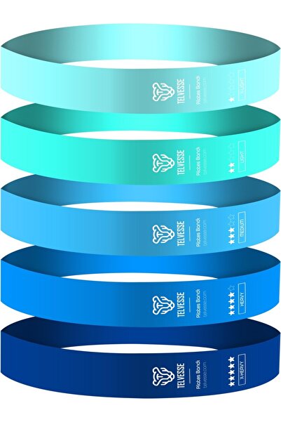 ByKurt Set de 5 benzi de rezistență pentru Pilates, benzi de exerciții pentru fitness, cu pungă de cauciuc - albastru