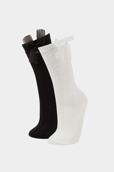 DeFacto Girl's 2-Piece Cotton Knee-Length School Socks F7215A8Ns