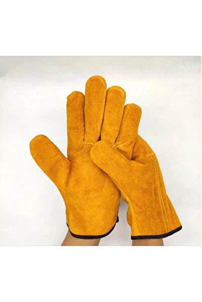 Choice قفازات عمل رجالية بنية صفراء من جلد البقر الناعم للسائق والصيد والقياد...