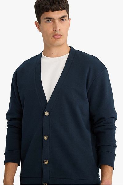 DeFacto Regular Fit V Neck Pique Button Cardigan F2073Ax25Au