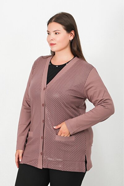 Lanze Mercerized Leather Print Patterned Buttoned Cardigan