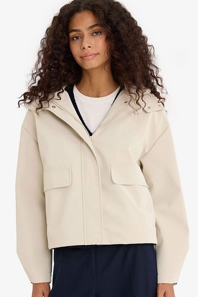DeFacto Regular Fit Hooded Fleece-Lined Faux Leather Raincoat E8573Ax25Au