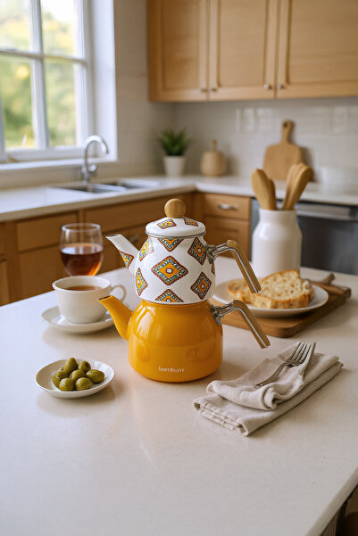 Bambum Unique Bamboo Handle Teapot Set Mustard