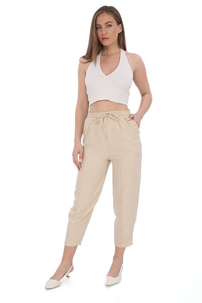 FOUROWL Women's High Waist Slim Summer Casual Loose Cotton Slouchy Fit Basic Ankle Length Pants with Elastic Waist