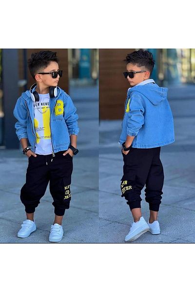 RAPAPA 3 Piece Bottom Top Suit with Denim Jacket for Boys 2614