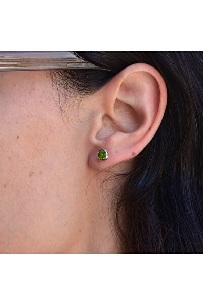Lithora Jewellery Doğal Peridot Taşlı Gümüş Küpe