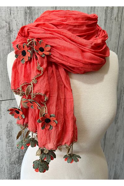 KAFTAN TAKI TASARIM Crochet Cotton Foulard Shawl Tahra 73X1.75Cm