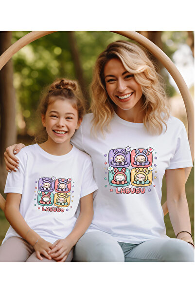 ASELİNDA تي شيرت مطبوع من LABUBU للأم والبنت (أضف قطعتين لعمل المزيج)