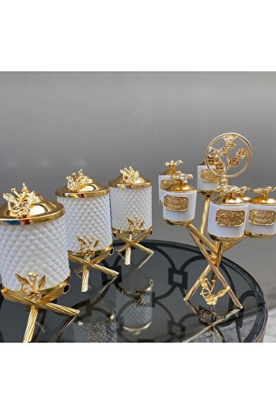 AZADE BAKIR GOLD PİRİNÇ MİNİ KRİSTAL BEYAZ CAM 3’LÜ KAVANOZ ve ZİKZAK 6’LI PO...