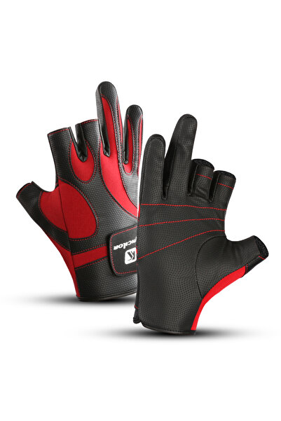 Choice قفازات صيد خارجية مكشوفة بثلاثة أصابع مقاس XL باللون الأحمر للرجال وال...