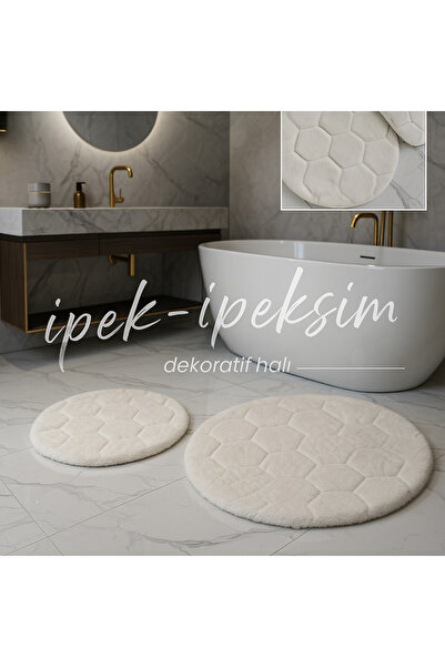 İpek-İpeksim Dekoratif Halı ÖZEL ÜRETİM TAVŞAN TÜY PETEK DESEN 2 Lİ YUVARLAK ...