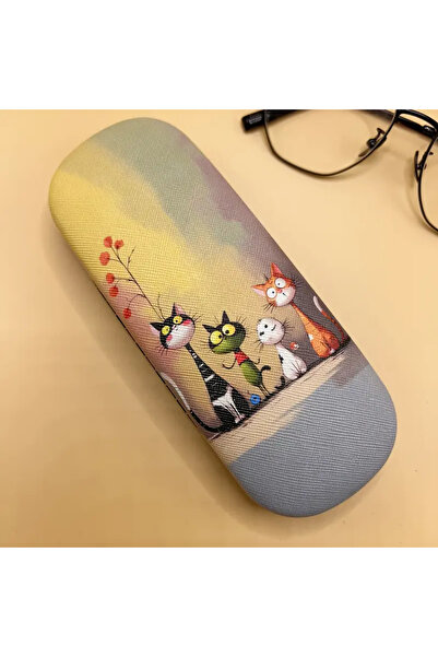 Safari Kedi Karikatür Baskılı Gözlük Kılıfı, Hafif, Sevimli, Pratik ve Toz Ge...