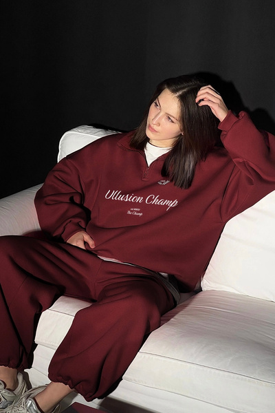 The Champ Clothing Unisex Winter Fleece Tracksuit Set – Burgundy Oversize Comfortable Fit