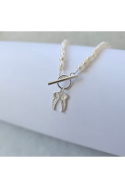 Abundo Cultured pearl necklace "Angel Wings" with accessories and 925 silver pendant, 40 cm