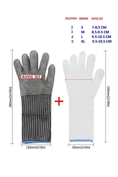 Batex Long Butcher Gloves Anti-Cutting Steel Gloves Stainless Metal Wire Mesh Knit S-M-L-Xl